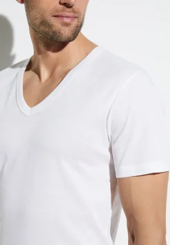 Homme Zimmerli Business ClassT-Shirt à manches courtes col en V - white