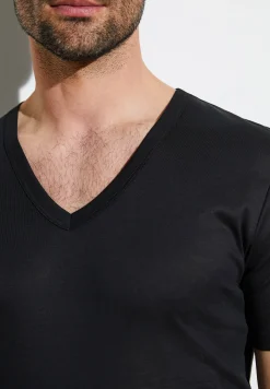 Homme Zimmerli Business ClassT-Shirt à manches courtes col en V - black