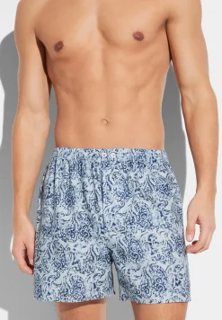 Homme Zimmerli Cotton Sateen PrintBoxer Shorts - paisley blue