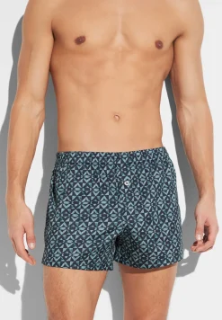 Homme Zimmerli Cotton Sateen PrintBoxer Shorts - geo blues