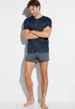 Homme Zimmerli Cotton Sateen PrintBoxer Shorts - geo blues