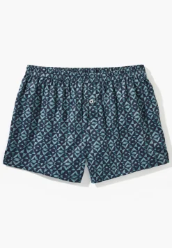 Homme Zimmerli Cotton Sateen PrintBoxer Shorts - geo blues