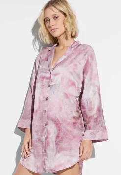 Femme Zimmerli Cotton/Silk PrintTee-shirt de nuit manches longues - shades of marble