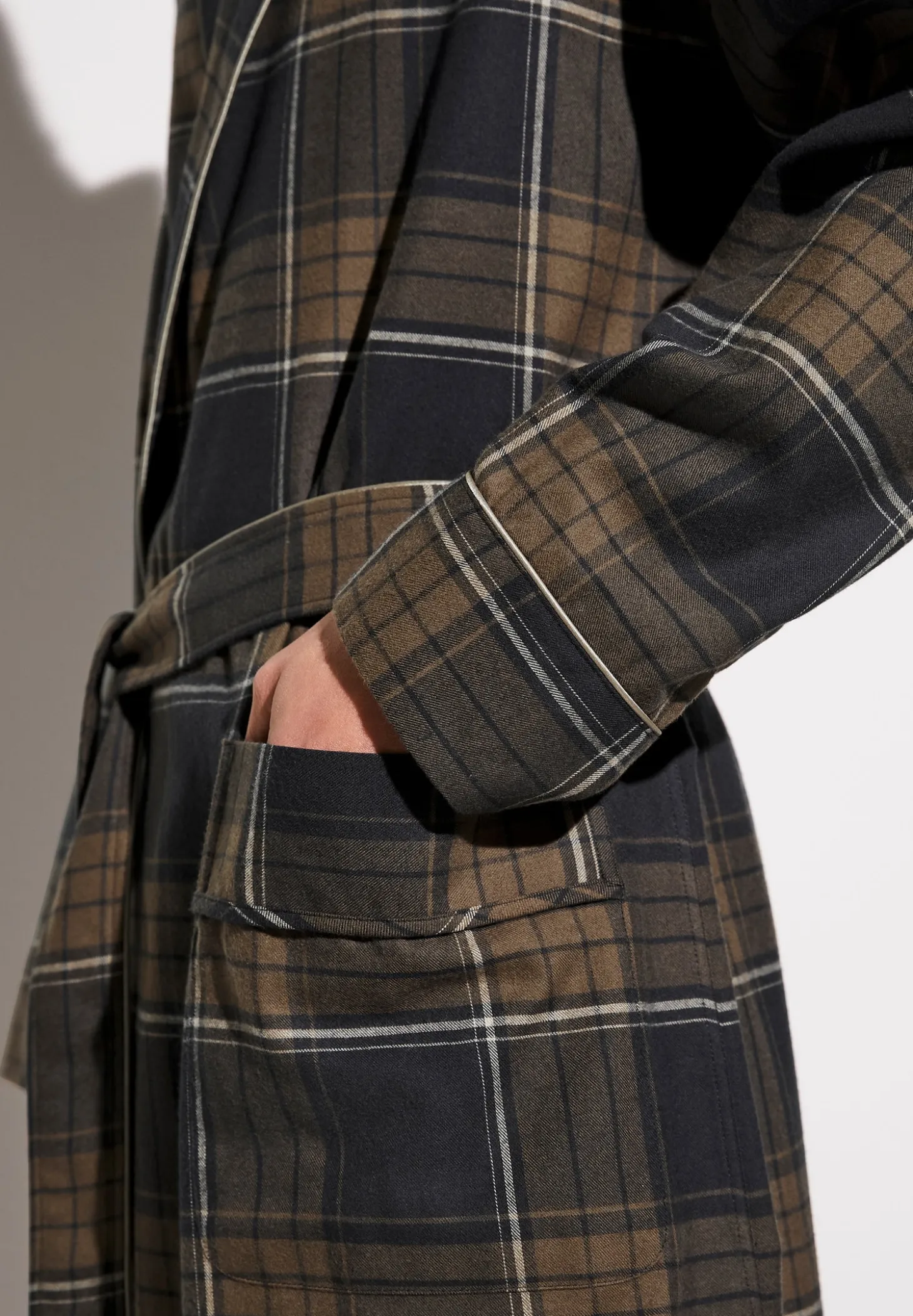 Homme Zimmerli Cozy FlannelMorgenmantel lang - navy check