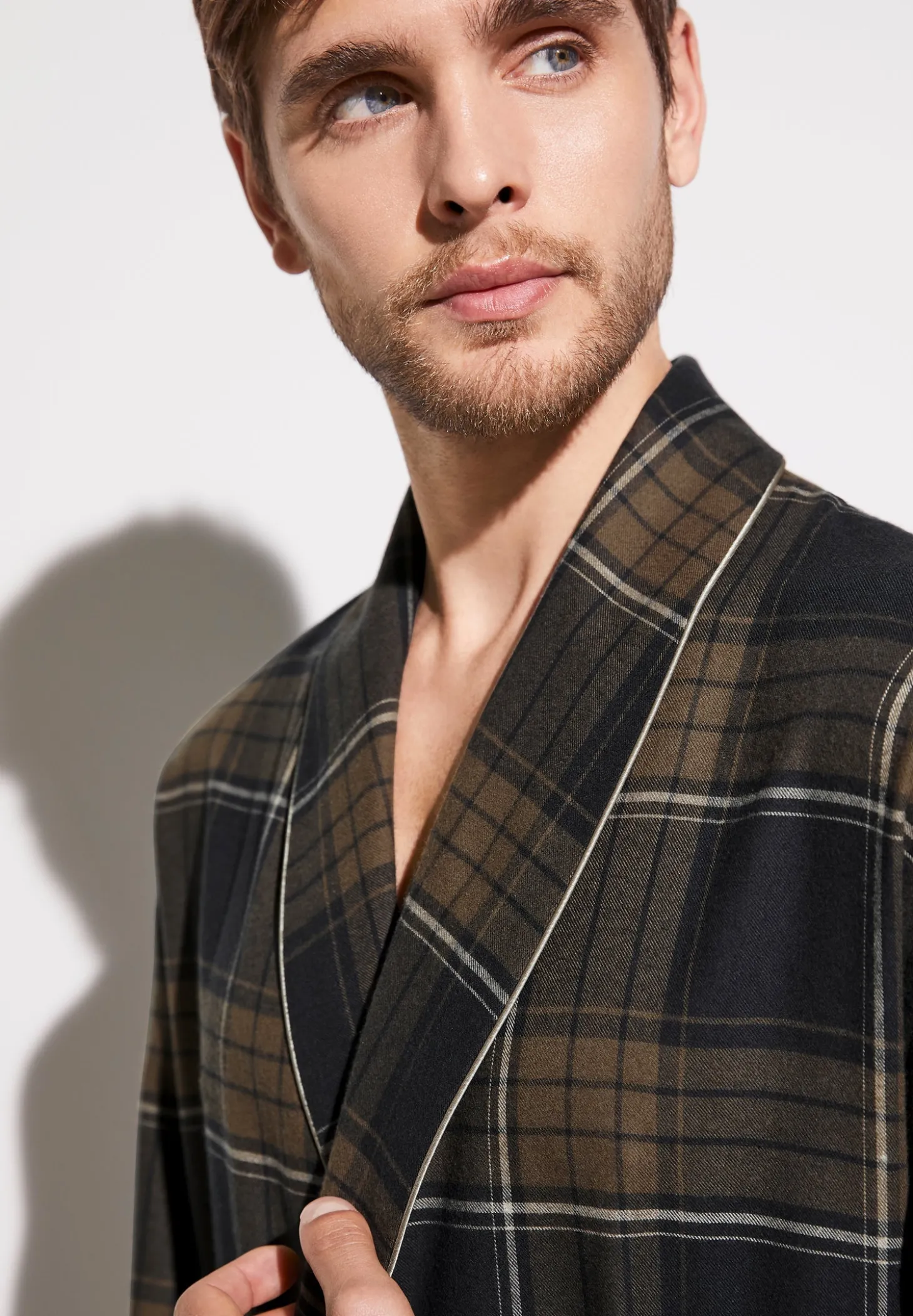 Homme Zimmerli Cozy FlannelMorgenmantel lang - navy check