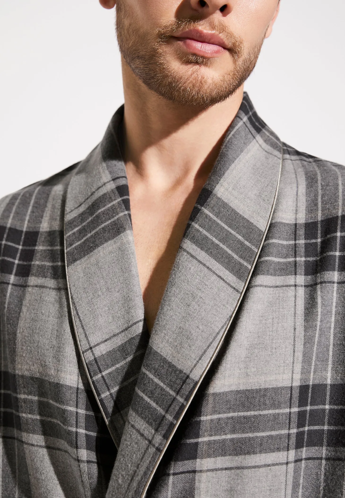 Homme Zimmerli Cozy FlannelMorgenmantel lang - grey check