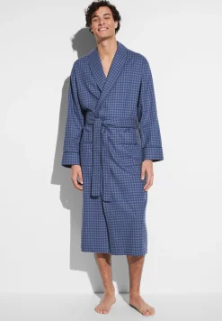 Homme Zimmerli Cozy FlannelRobe de chambre longue - blue check