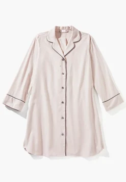 Femme Zimmerli Cozy FlannelTee-shirt de nuit manches longues - oat