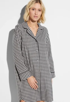 Femme Zimmerli Cozy FlannelTee-shirt de nuit manches longues - oat check