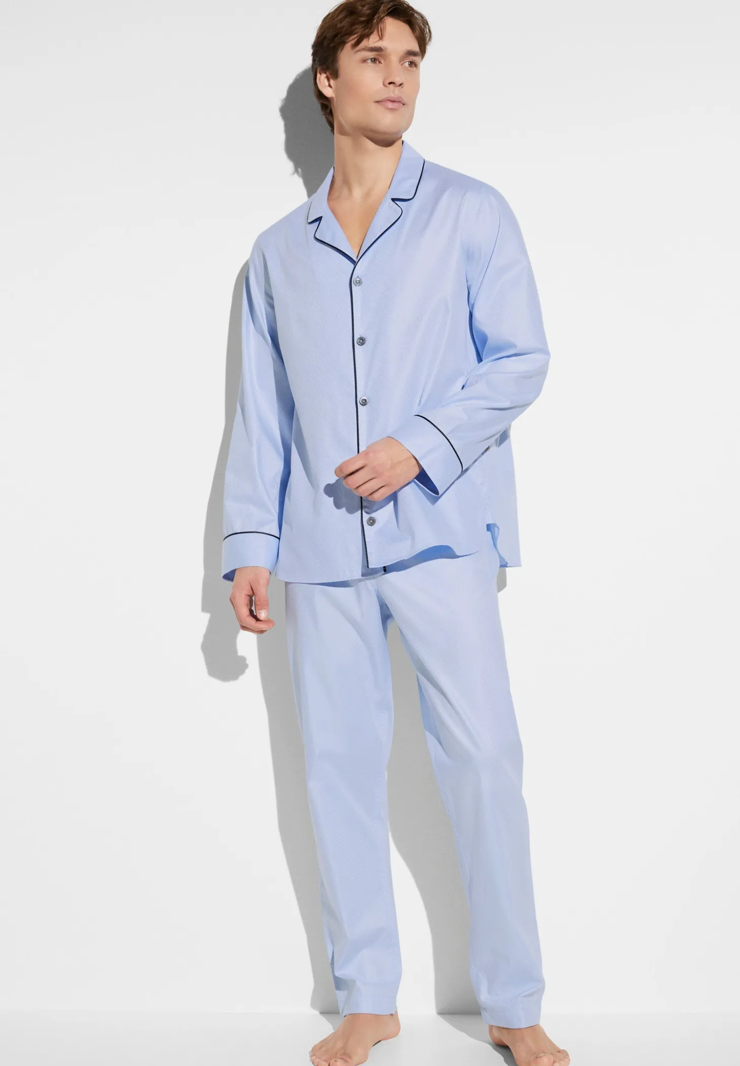 Homme Zimmerli Luxury JacquardPyjama longues - light blue