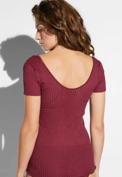 Femme Zimmerli Maude PrivéT-Shirt à manches courtes col en V - cranberry