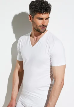 Homme Zimmerli Pure ComfortT-Shirt à manches courtes col en V - white