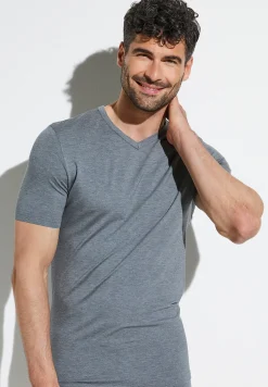 Homme Zimmerli PurenessT-Shirt à manches courtes col en V - grey mélange
