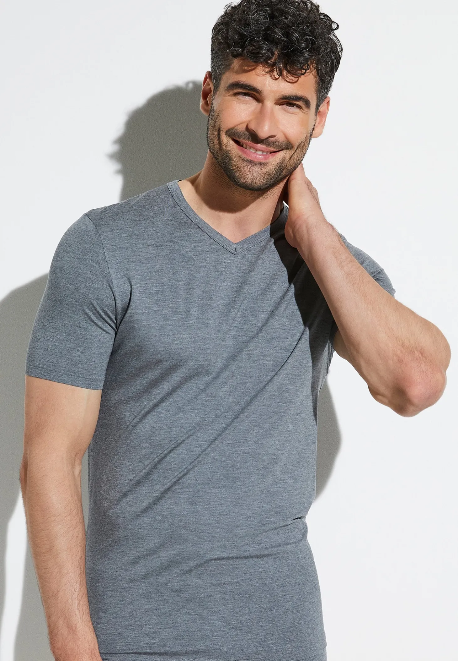 Homme Zimmerli PurenessT-Shirt à manches courtes col en V - grey mélange