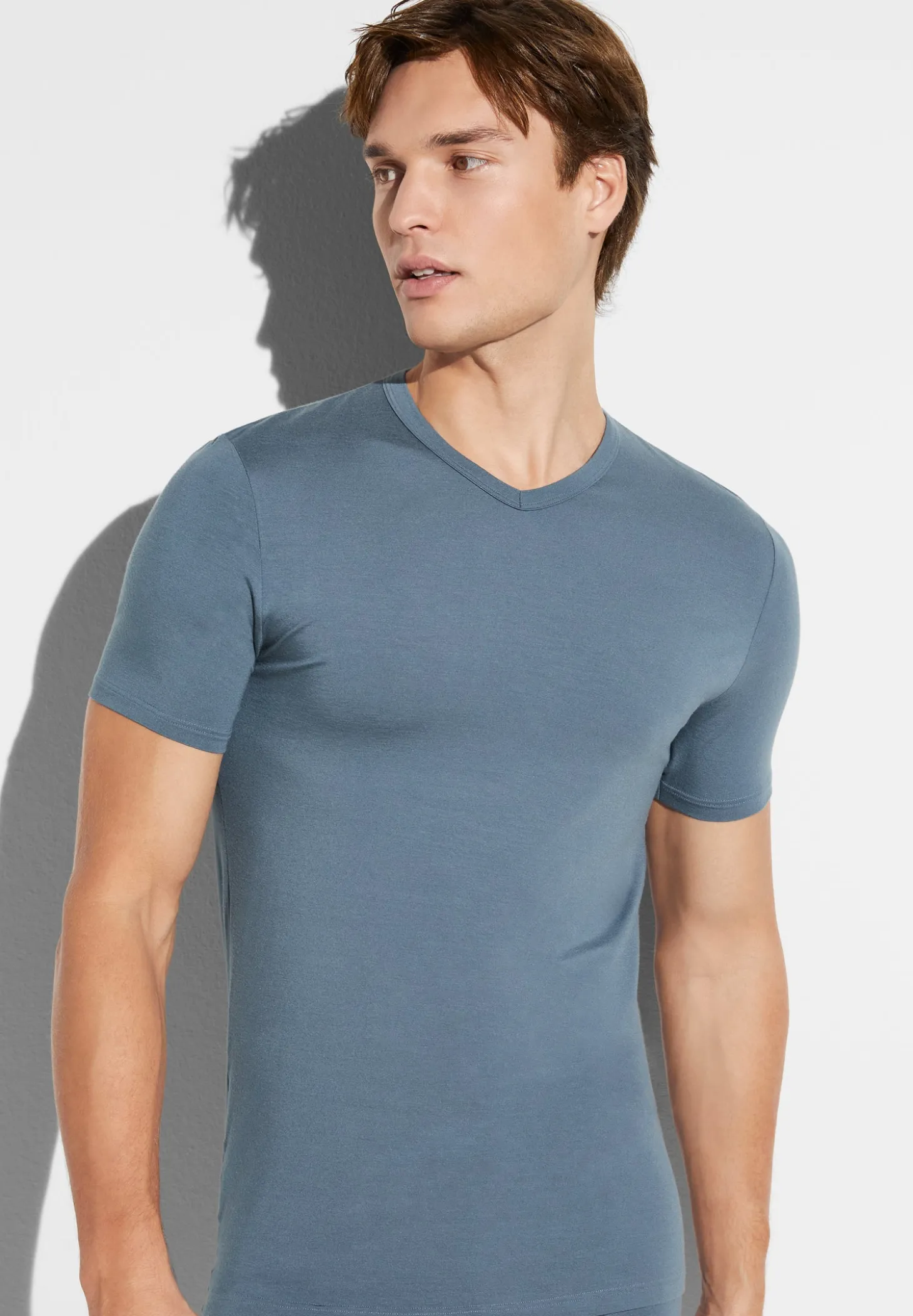 Homme Zimmerli PurenessT-Shirt à manches courtes col en V - blue slate