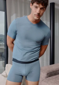 Homme Zimmerli PurenessT-Shirt à manches courtes col en V - blue slate