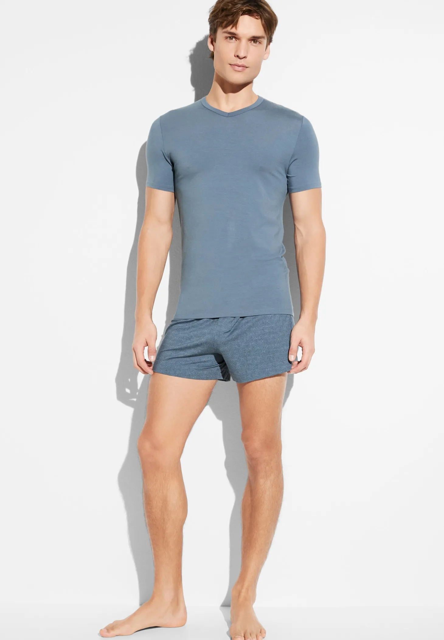 Homme Zimmerli PurenessT-Shirt à manches courtes col en V - blue slate