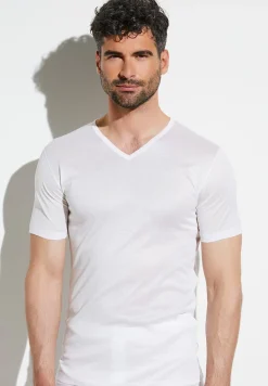 Homme Zimmerli Royal ClassicT-Shirt à manches courtes col en V - blancSuper fins