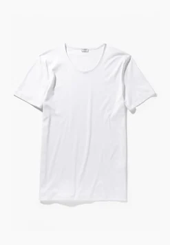 Homme Zimmerli Sea IslandT-Shirt à manches courtes, col rond fin - blanc