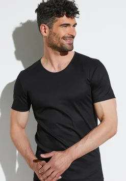 Homme Zimmerli Sea IslandT-Shirt à manches courtes, col rond fin - noir