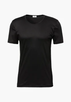 Homme Zimmerli Sea IslandT-Shirt à manches courtes, col rond fin - noir