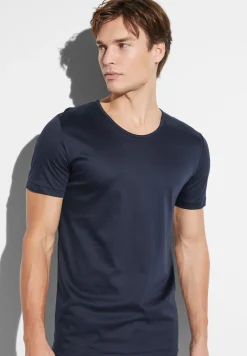Homme Zimmerli Sea IslandT-Shirt à manches courtes, col rond fin - navy