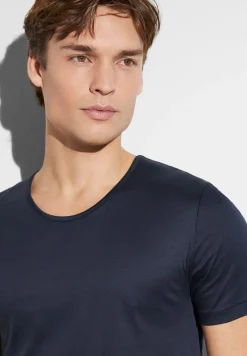 Homme Zimmerli Sea IslandT-Shirt à manches courtes, col rond fin - navy