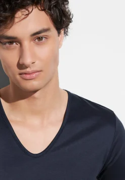 Homme Zimmerli Sea IslandT-Shirt à manches courtes col en V - navy