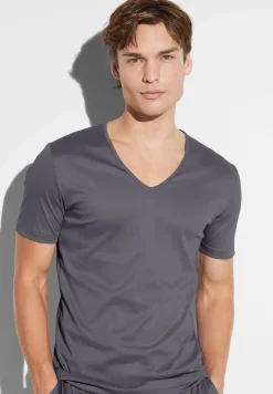 Homme Zimmerli Sea IslandT-Shirt à manches courtes col en V - dark grey