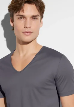 Homme Zimmerli Sea IslandT-Shirt à manches courtes col en V - dark grey