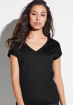 Femme Zimmerli Sea IslandT-Shirt à manches courtes col en V - black