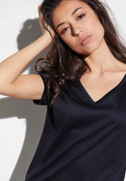 Femme Zimmerli Sea IslandT-Shirt à manches courtes col en V - navy