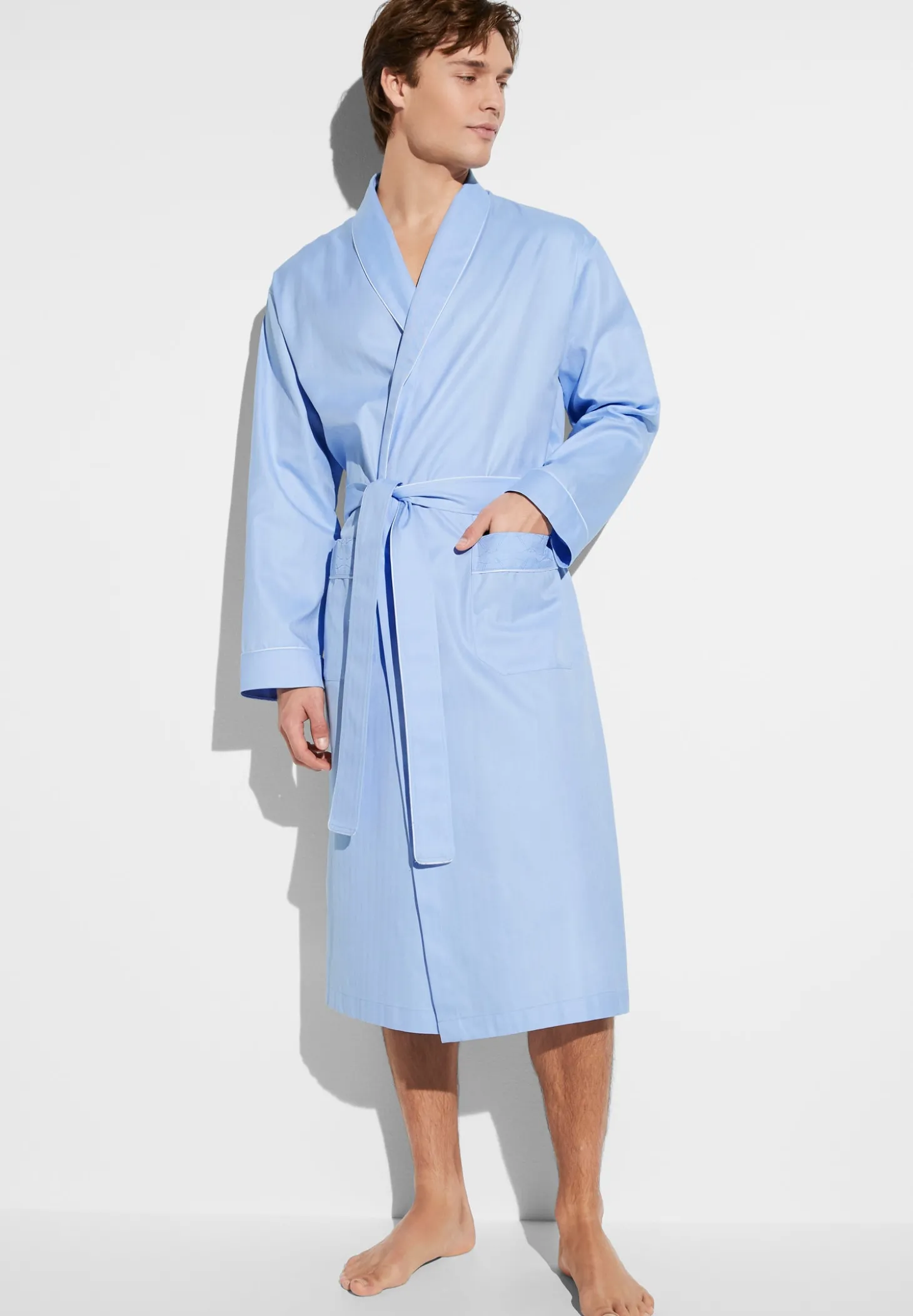 Homme Zimmerli Sea Island WovenRobe de chambre longue - blue