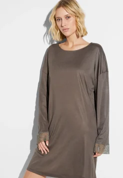 Femme Zimmerli Silk DreamsTee-shirt de nuit manches longues - olive brown