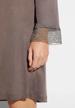 Femme Zimmerli Silk DreamsTee-shirt de nuit manches longues - olive brown