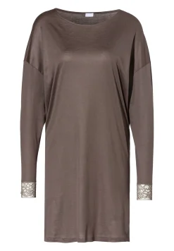 Femme Zimmerli Silk DreamsTee-shirt de nuit manches longues - olive brown