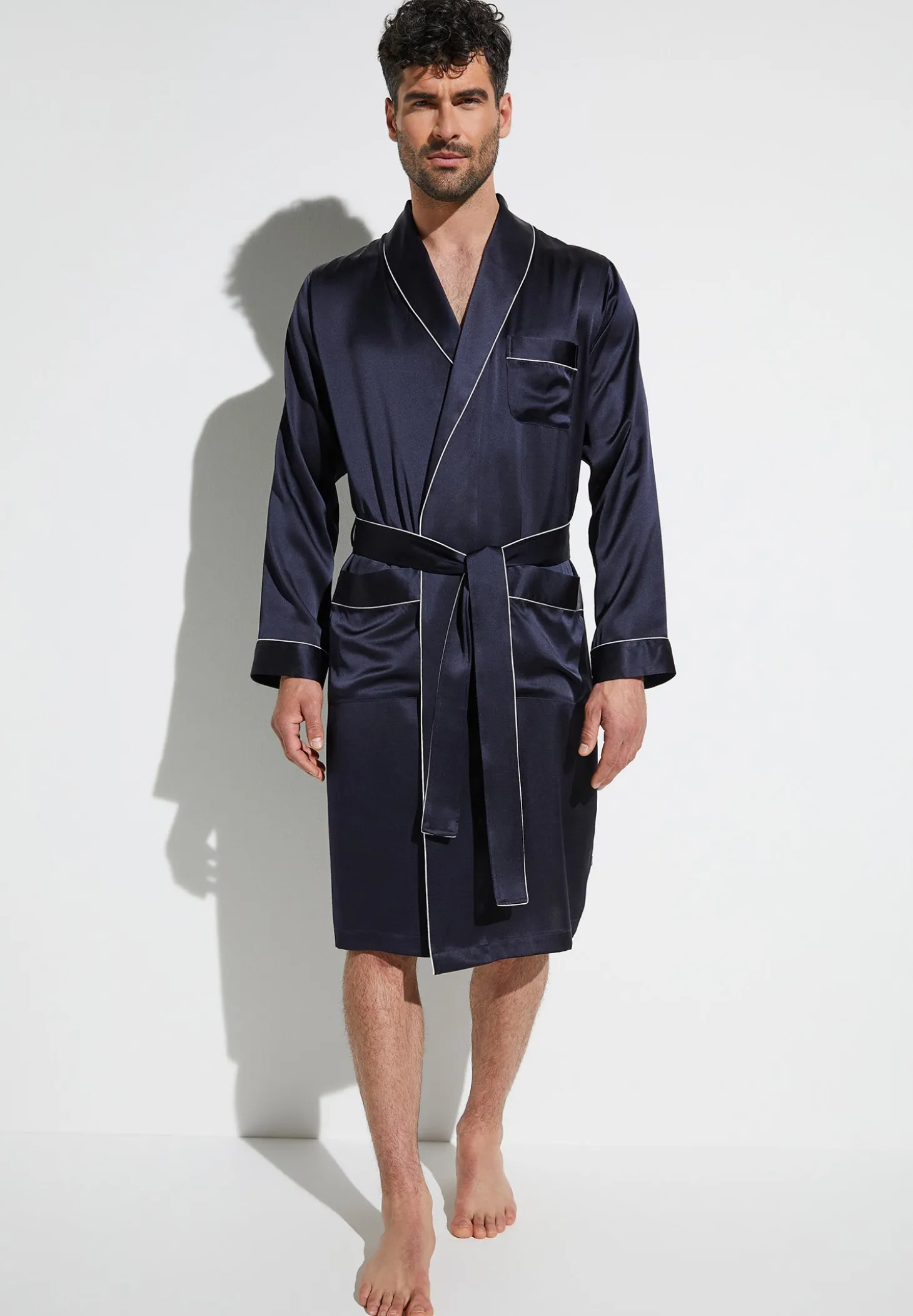 Homme Zimmerli Silk NightwearRobe de chambre longue - navy