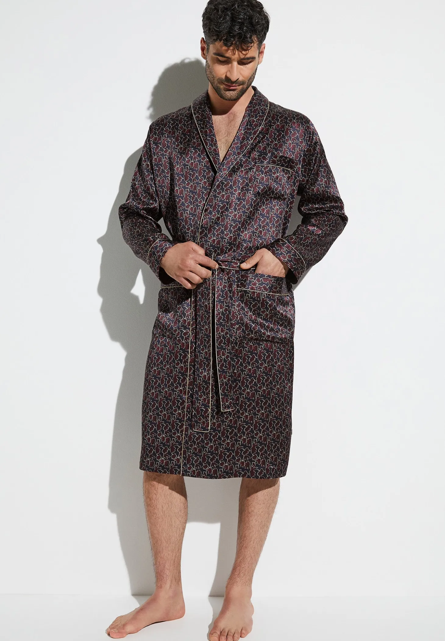 Homme Zimmerli Silk NightwearRobe de chambre longue - leaves