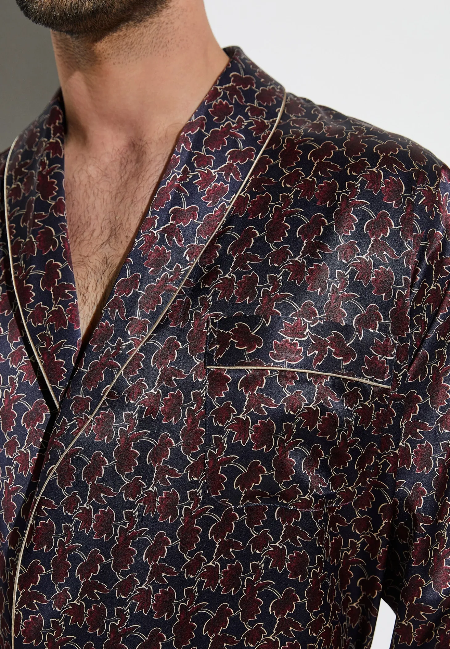 Homme Zimmerli Silk NightwearRobe de chambre longue - leaves