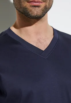 Homme Zimmerli Supreme Green CottonT-Shirt à manches longues col en V - navy
