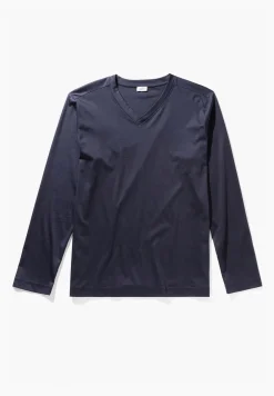 Homme Zimmerli Supreme Green CottonT-Shirt à manches longues col en V - navy