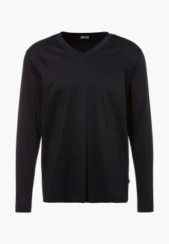 Homme Zimmerli Supreme Green CottonT-Shirt à manches longues col en V - navy