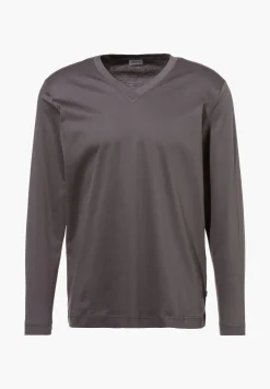 Homme Zimmerli Supreme Green CottonT-Shirt à manches longues col en V - grey