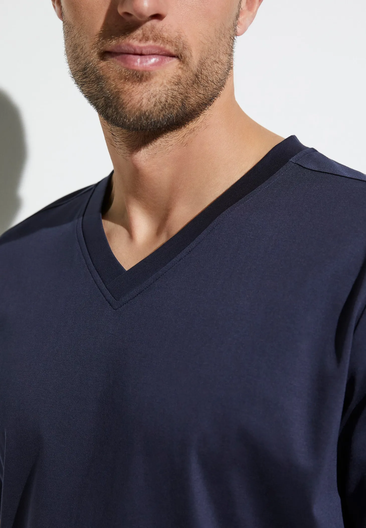 Homme Zimmerli Supreme Green CottonT-Shirt à manches courtes col en V - navy