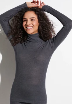 Femme Zimmerli Wool & SilkCol roulé à manches longues - anthrazit