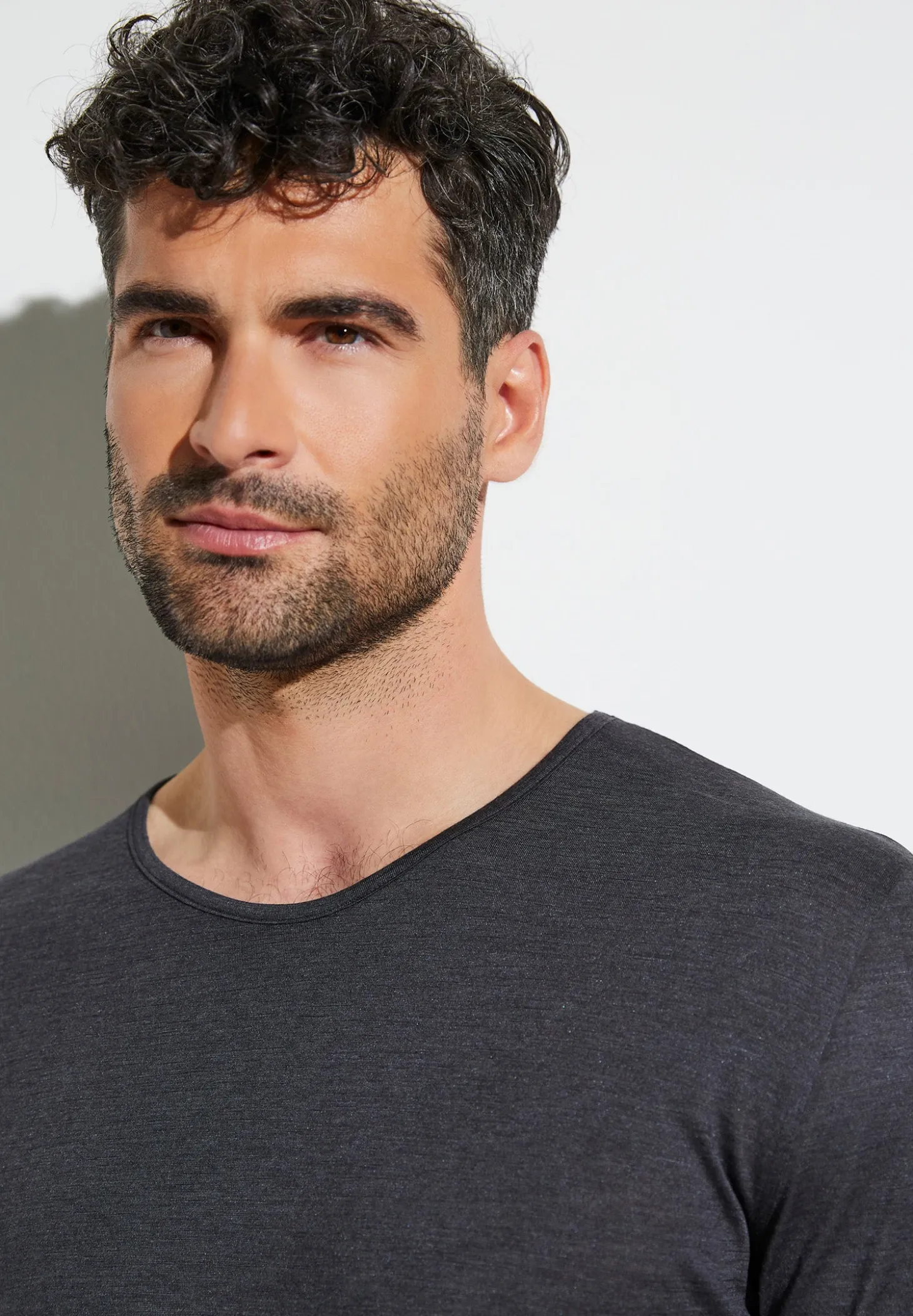 Homme Zimmerli Wool & SilkT-Shirt à manches longues - charcoal