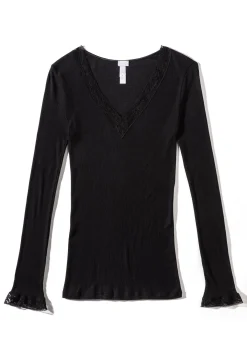 Femme Zimmerli Wool & SilkT-Shirt à manches longues col en V - black