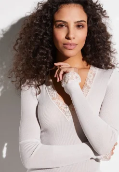 Femme Zimmerli Wool & SilkT-Shirt à manches longues col en V - dove