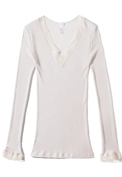 Femme Zimmerli Wool & SilkT-Shirt à manches longues col en V - dove