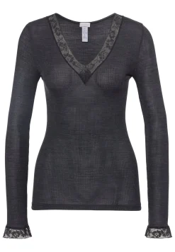 Femme Zimmerli Wool & SilkT-Shirt à manches longues col en V - anthrazit